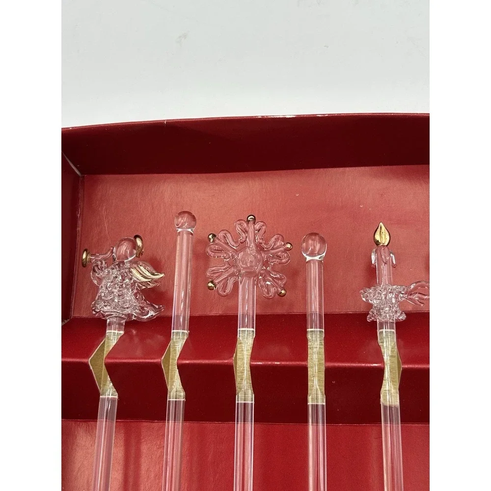Vintage‎ Christmas Glass Swizzle Sticks Boston Warehouse Set of (6) 2002
